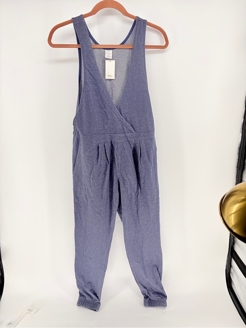 Tea Collection 100% Cotton Sleeveless V-Neck Jumpsuit Heather Blue XL (16) NWT